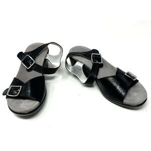 Alegria Size 37 Slingback Buckle Strap Shoes‎ Black 2-inch Heels Wedge Casual